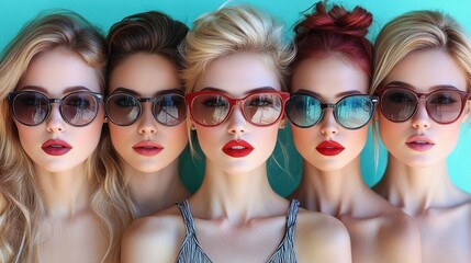 Group Portrait of Stylish Women Wearing Sunglasses with Confident Look