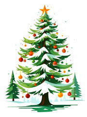 snow covered christmas tree with decorations vintage style vector illustration