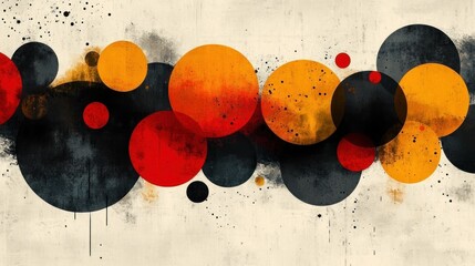 Abstract geometric art featuring circles with red, yellow and black