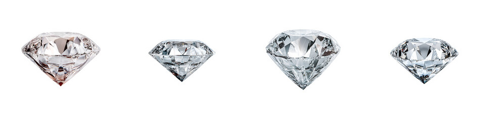 Sparkling Diamond Set: Four Cut Stones on White Background for Jewelry Design & Luxury Concepts