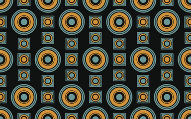 Fototapeta premium Retro Geometric Pattern with Concentric Circles and Squares in Teal and Orange vintage abstract
