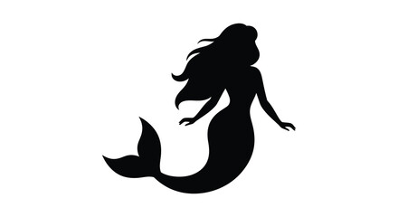 Elegant mermaid form gracefully posed against a white background silhouette