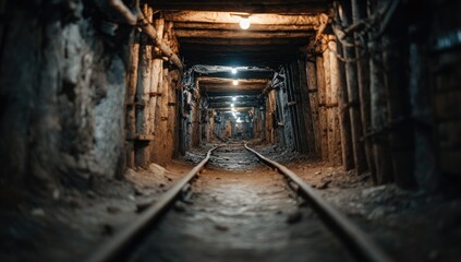 Dusty mine tunnel with tracks (1)