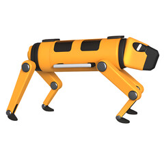 Orange robotic quadruped with accents and articulated legs animal isolated on a transparent background