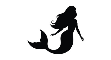 Elegant mermaid form gracefully presented in a striking black silhouette