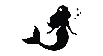 A graceful mermaid design with flowing hair and tail a dark silhouette