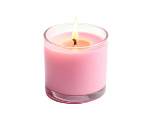 Firefly_Soft pink candle with a warm, flickering flame, white background