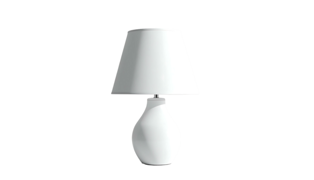 Simple white table lamp with a slightly textured, pear-shaped base and a conical fabric shade