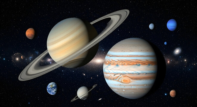 A beautiful view of the solar system with planets and stars in space