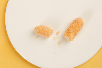 Traditional Glutinous Rice Sticks Beijing Dim Sum Dessert on White Plate
