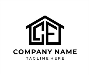The logo design combines the letters CF and house, using black.