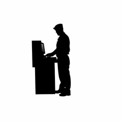 Parole officer entering data into computer system silhouette