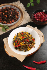 Traditional Cantonese Dried Vegetable Dishes with Plum and Red Cabbage Asian Homemade Cuisine