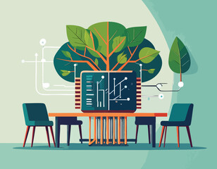 Conceptual illustration of a neuromorphic chip fostering sustainable growth, symbolizing the integration of technology and nature