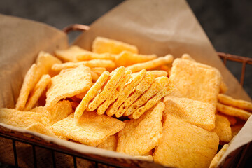 Handmade Crispy Tortilla Chips with Cumin Spice in Rustic Basket - Farmers Market Style Snack Food