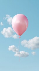Obraz premium single pink balloon in pastel blue sky, whimsical surreal concept, minimal style, copyspace