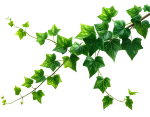 Diagonal Trailing Ivy Branch with Scattered Leaves, Minimalist Style, Transparent PNG