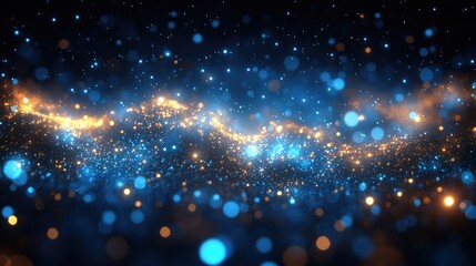 Abstract Sparkling Background with Blue and Gold Glitter Particles