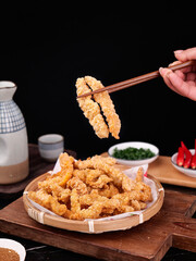 Crispy Fried Chicken Strips with Chopsticks Asian Style Dining Setup