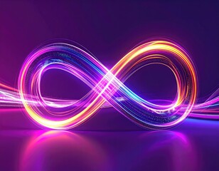 Infinity symbol, vibrant glowing neon light trails