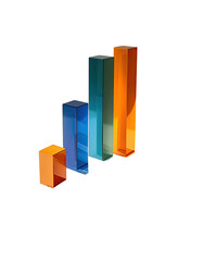 Ascending 3D bar graph with vibrant orange, blue, and teal hues, showcasing growth or progress