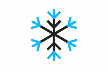 Snowflake vector icon representing winter weather, cold climate, snow, and frost with transparent background