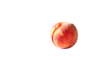 A single, ripe peach, slightly blushed, sits centered against a pure black background.  Its fuzzy skin shows subtle color variations