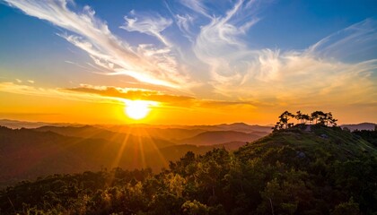 Golden sunset over a mountain range