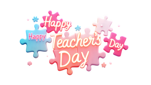 Happy Teacher's Day Puzzle Message, isolated on transparent background