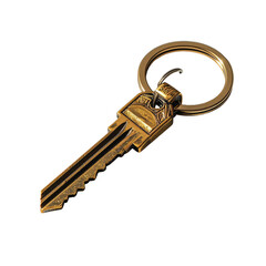 Antique-gold metal key-shaped keychain with ornate detailing and a circular ring
