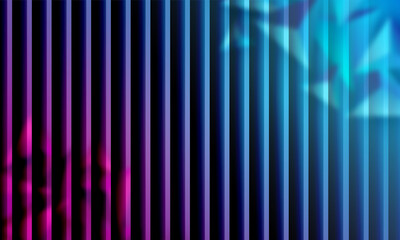 Abstract futuristic background with glowing pink and cyan crystalline shapes seen through vertical panels