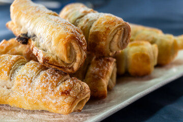 Puff pastry braid with jam filling. Baked goods. Desserts. Food concept.