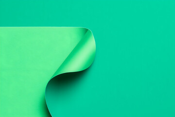 Green Paper Curl Abstract Backdrop for Presentation or Graphic Design. Mock up promotion information for marketing announcements and details, blank white space.
