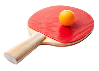 Red ping pong paddle with orange ball on white background table tennis racket isolated on a transparent background