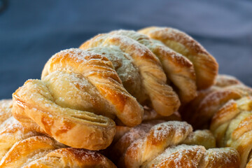 Puff pastry braid with jam filling. Baked goods. Desserts. Food concept.