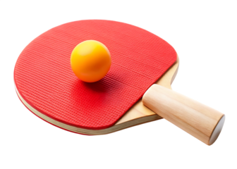 Red ping pong paddle with yellow ball on white background table tennis racket isolated on a transparent background