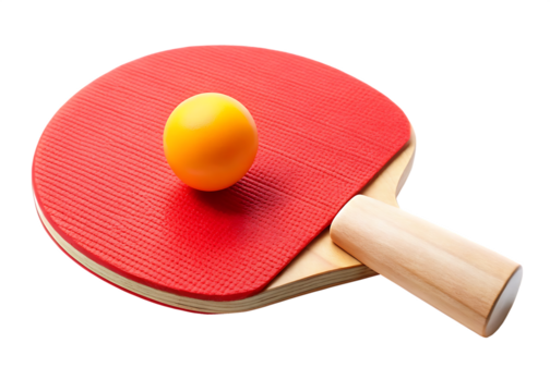 Red ping pong paddle with yellow ball on white background table tennis racket isolated on a transparent background