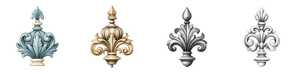 Fototapeta premium Decorative Finial Elements: Collection of Ornate Toppers for Design Projects