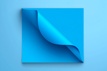 Abstract Blue Square with Curled Corner on Soft Background. Mock up promotion information for marketing announcements and details, blank white space.