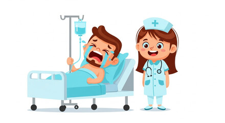 Female Nurse and Male Patient in Hospital 
