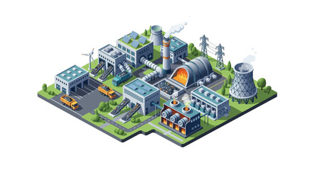 Trash waste power plant map iso metric vector