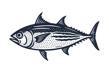 Fototapeta premium Fish engraving style stylized black on white vector illustration