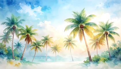 Obraz premium Watercolor tropical landscape