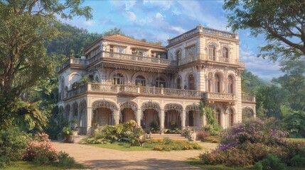 Obraz premium large, elegant mansion with intricate architectural details