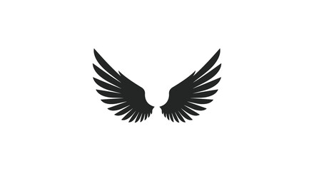 A pair of black feathered wings against a white background silhouette