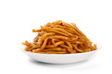 Spicy Shredded Papaya Salad Asian Appetizer Dish in White Bowl on White Background