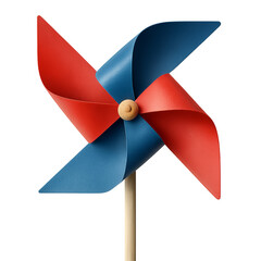 Red and blue pinwheel rotating on transparent background