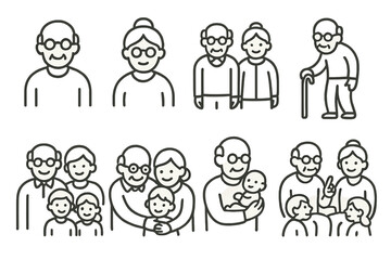 Obraz premium Family generations icons: elderly, adults, children in line art style