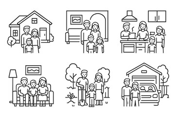Obraz premium Family living scenes with diverse activities and settings