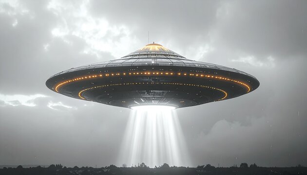 UFO hovering over a landscape